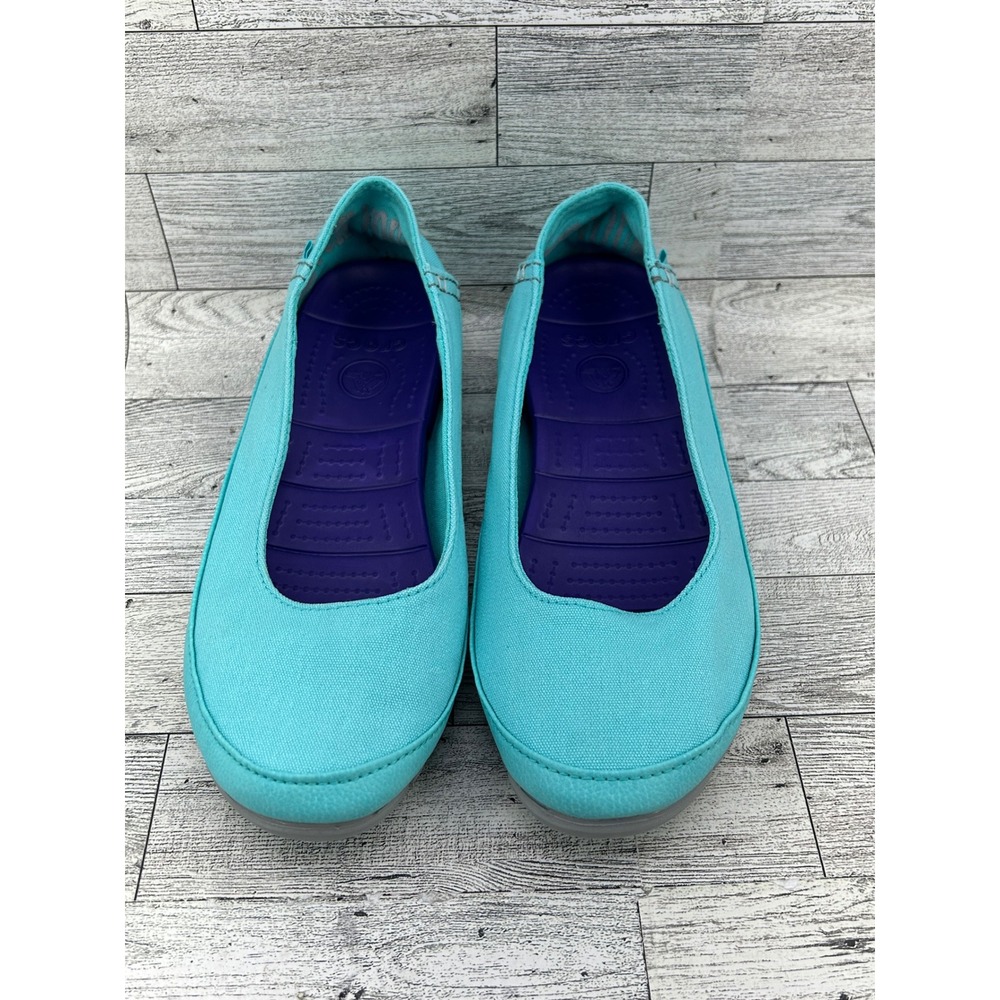 Crocs Women's Teal Canvas Ballet Flats Comfort Slip On Shoes Size 7